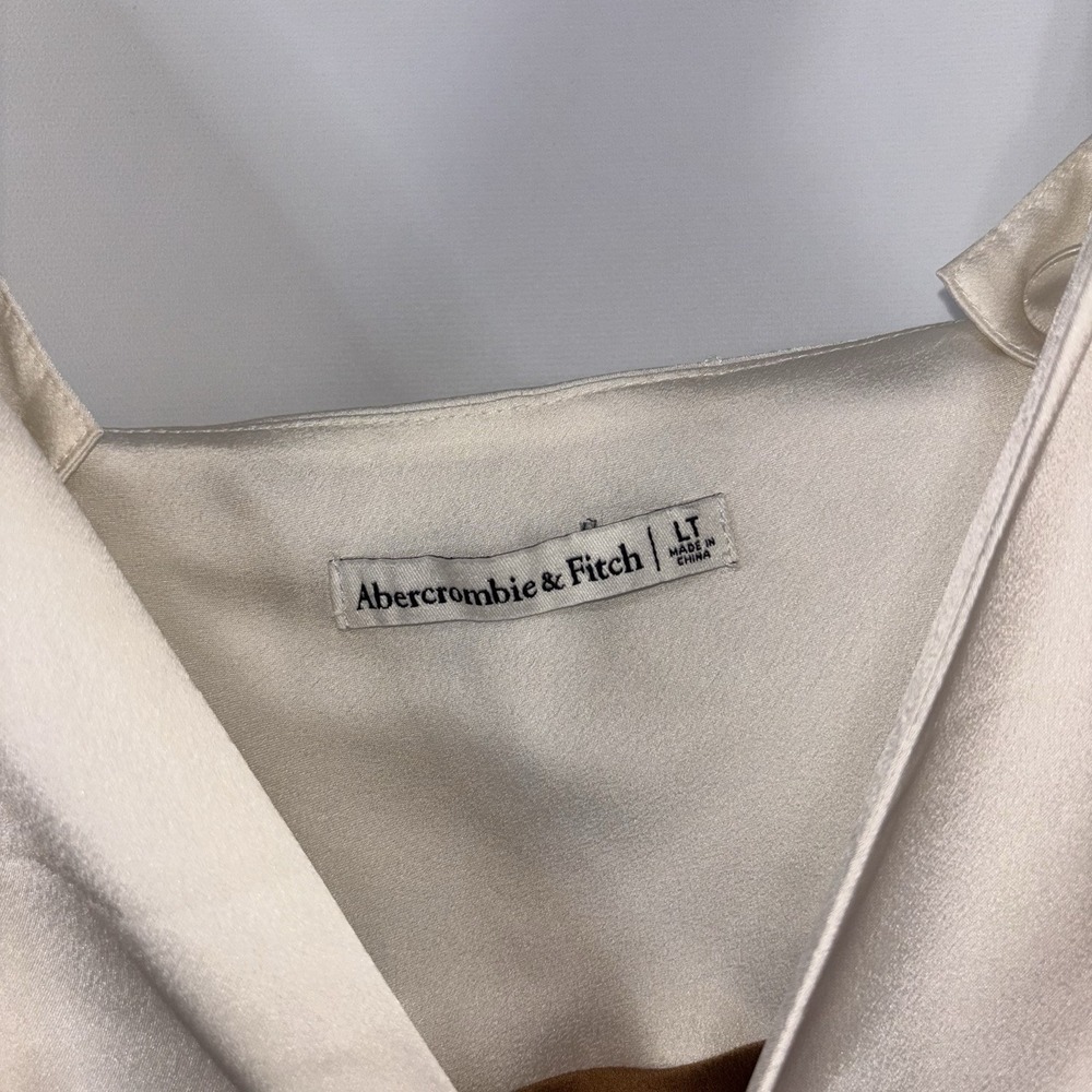 Abercrombie Satin Slip Dress Colorblock Brown Cream Mini V Neck Size L - Picture 4 of 8